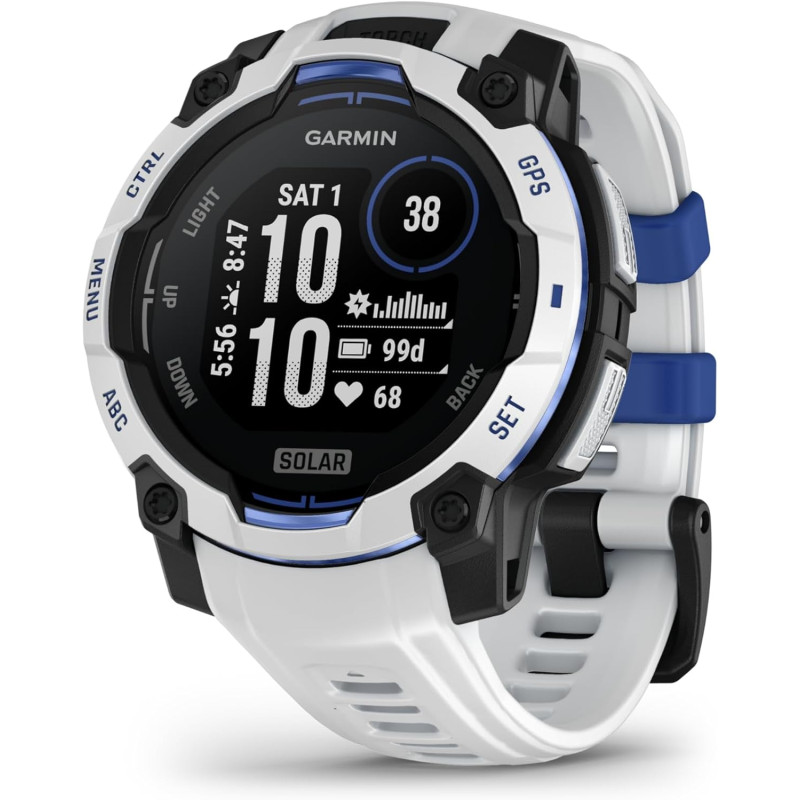 Garmin instinct 3 gps 45mm smartwatch, solar, blancstone