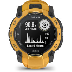 Garmin Instinct 3, Solar - Montre GPS connectée et Robuste avec écran Solaire- Jaune avec Bracelet Silicone Jaune Or/Gris – Boît