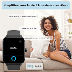 Kalinco montre connectée femme homme avec alexa intégré, 1,8" smartwatch avec appel bleutooth, podometre/fréquence cardiaque/som