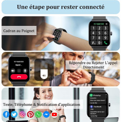 Kalinco montre connectée femme homme avec alexa intégré, 1,8" smartwatch avec appel bleutooth, podometre/fréquence cardiaque/som