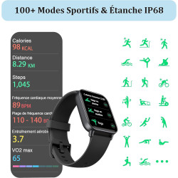 Kalinco montre connectée femme homme avec alexa intégré, 1,8" smartwatch avec appel bleutooth, podometre/fréquence cardiaque/som
