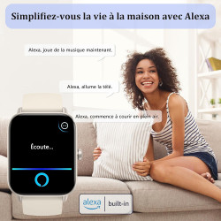 Kalinco montre connectée femme homme avec alexa intégré, 1,8" smartwatch avec appel bleutooth, podometre/fréquence cardiaque/som