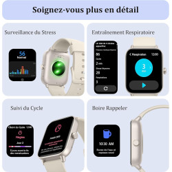Kalinco montre connectée femme homme avec alexa intégré, 1,8" smartwatch avec appel bleutooth, podometre/fréquence cardiaque/som