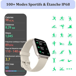 Kalinco montre connectée femme homme avec alexa intégré, 1,8" smartwatch avec appel bleutooth, podometre/fréquence cardiaque/som