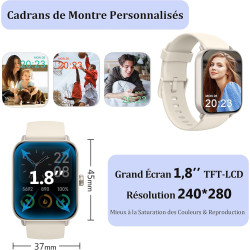 Kalinco montre connectée femme homme avec alexa intégré, 1,8" smartwatch avec appel bleutooth, podometre/fréquence cardiaque/som