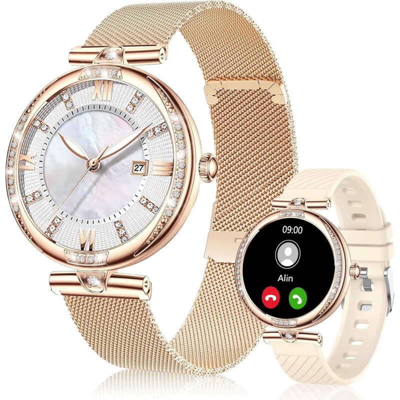 Vicloon montre connectée femmes avec appel bleutooth, 1.19'' smartwatch intégré avec moniteur de spo2/fréquence cardiaque/sommei