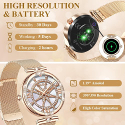 Vicloon montre connectée femmes avec appel bleutooth, 1.19'' smartwatch intégré avec moniteur de spo2/fréquence cardiaque/sommei