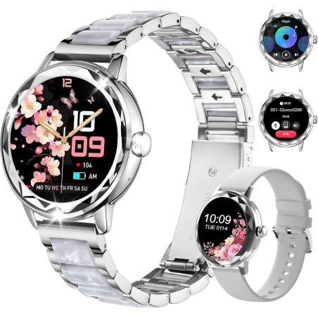 Montre Connectée Femme avec Appels, 123 Modes Sportifs, Visionneuse de Sommeil, Suivi du Cycle Menstruel, IP68 Montre Femme Conn