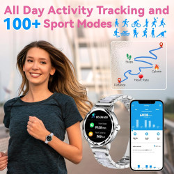 Montre Connectée Femme avec Appels, 123 Modes Sportifs, Visionneuse de Sommeil, Suivi du Cycle Menstruel, IP68 Montre Femme Conn