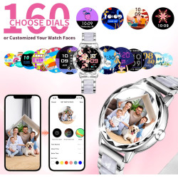 Montre Connectée Femme avec Appels, 123 Modes Sportifs, Visionneuse de Sommeil, Suivi du Cycle Menstruel, IP68 Montre Femme Conn