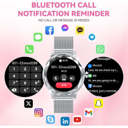Montre connectée femme, avec 2 bracelets ajustables, fonction appel/réponse bleutooth, écran tactile 1,19" smartwatch, suivi 123