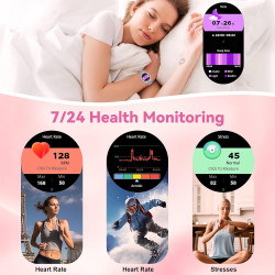 Montre connectée femme, avec 2 bracelets ajustables, fonction appel/réponse bleutooth, écran tactile 1,19" smartwatch, suivi 123
