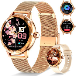 Montre connectée femme, avec 2 bracelets ajustables, fonction appel/réponse bleutooth, écran tactile 1,19" smartwatch, suivi 123