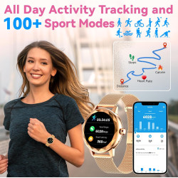 Montre connectée femme, avec 2 bracelets ajustables, fonction appel/réponse bleutooth, écran tactile 1,19" smartwatch, suivi 123