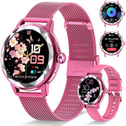 Montre connectée femme, avec 2 bracelets ajustables, fonction appel/réponse bleutooth, 1,19" smartwatch, suivi 123 modes sportif