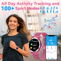 Montre connectée femme, avec 2 bracelets ajustables, fonction appel/réponse bleutooth, 1,19" smartwatch, suivi 123 modes sportif