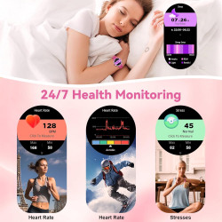 Montre connectée femme, avec 2 bracelets ajustables, fonction appel/réponse bleutooth, 1,19" smartwatch, suivi 123 modes sportif