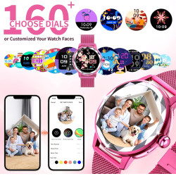Montre connectée femme, avec 2 bracelets ajustables, fonction appel/réponse bleutooth, 1,19" smartwatch, suivi 123 modes sportif