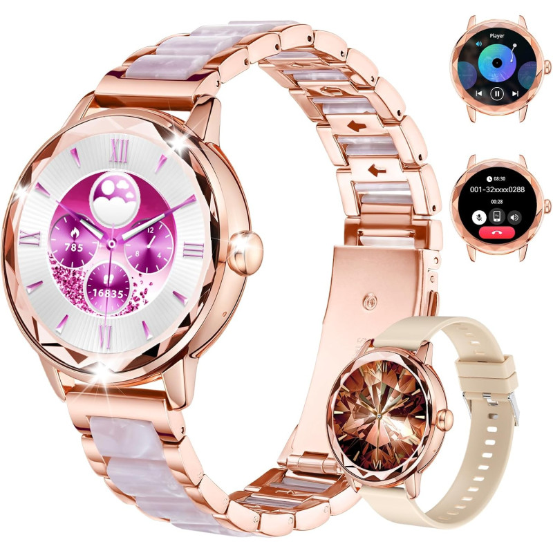 Montre Connectée Femme avec Appels, 123 Modes Sportifs, IP68 Montre Femme Connectée, Visionneuse de Sommeil, Suivi du Cycle Mens