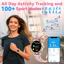 Montre Connectée Femme avec Appels, 123 Modes Sportifs, IP68 Montre Femme Connectée, Visionneuse de Sommeil, Suivi du Cycle Mens