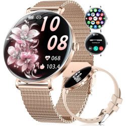 SUNKTA Montre Connectée Femme Léger avec Ultra-Mince 1.43'' Écran Courbé AMOLED Appels Podómetro/Fréquence Cardiaque 100+ Modes 