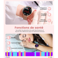 SUNKTA Montre Connectée Femme Léger avec Ultra-Mince 1.43'' Écran Courbé AMOLED Appels Podómetro/Fréquence Cardiaque 100+ Modes 