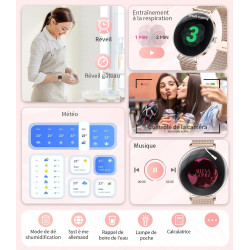 SUNKTA Montre Connectée Femme Léger avec Ultra-Mince 1.43'' Écran Courbé AMOLED Appels Podómetro/Fréquence Cardiaque 100+ Modes 