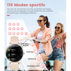 SUNKTA Montre Connectée Femme Léger avec Ultra-Mince 1.43'' Écran Courbé AMOLED Appels Podómetro/Fréquence Cardiaque 100+ Modes 