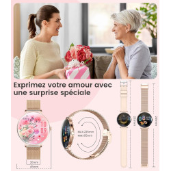 SUNKTA Montre Connectée Femme Léger avec Ultra-Mince 1.43'' Écran Courbé AMOLED Appels Podómetro/Fréquence Cardiaque 100+ Modes 