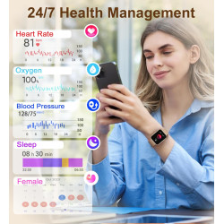 Iaret montre connectée femme avec appel bleutooth, 1,85" hd smartwatch, 100+ sportifs, moniteur de sommeil cardiofréquencemètre,