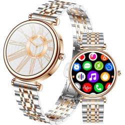 Or Rose Smartwatch pour Femmes Écran Couleur 1,27 Tracker d’Activité Étanche, Moniteur de Fréquence Cardiaque et Sommeil, Compat