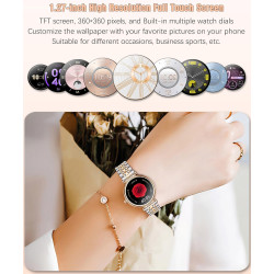 Or Rose Smartwatch pour Femmes Écran Couleur 1,27 Tracker d’Activité Étanche, Moniteur de Fréquence Cardiaque et Sommeil, Compat