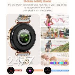 Or Rose Smartwatch pour Femmes Écran Couleur 1,27 Tracker d’Activité Étanche, Moniteur de Fréquence Cardiaque et Sommeil, Compat