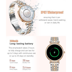 Or Rose Smartwatch pour Femmes Écran Couleur 1,27 Tracker d’Activité Étanche, Moniteur de Fréquence Cardiaque et Sommeil, Compat