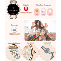 Or Rose Smartwatch pour Femmes Écran Couleur 1,27 Tracker d’Activité Étanche, Moniteur de Fréquence Cardiaque et Sommeil, Compat