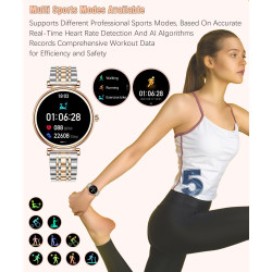 Or Rose Smartwatch pour Femmes Écran Couleur 1,27 Tracker d’Activité Étanche, Moniteur de Fréquence Cardiaque et Sommeil, Compat