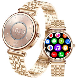 Or Rose Smartwatch pour Femmes Écran Couleur 1,27 Tracker d’Activité Étanche, Moniteur de Fréquence Cardiaque et Sommeil, Compat