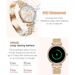 Or Rose Smartwatch pour Femmes Écran Couleur 1,27 Tracker d’Activité Étanche, Moniteur de Fréquence Cardiaque et Sommeil, Compat