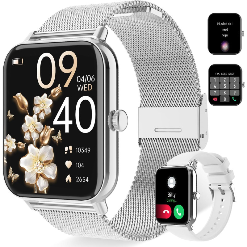 Montre Connectée Femme, 1,85" Smartwatch 100+ Modes Sportifs Podometre Moniteur de Fréquence Cardiaque Tension artérielle SpO2 M