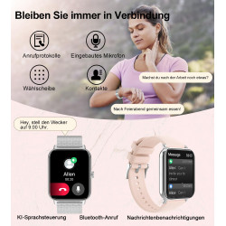 Montre Connectée Femme, 1,85" Smartwatch 100+ Modes Sportifs Podometre Moniteur de Fréquence Cardiaque Tension artérielle SpO2 M