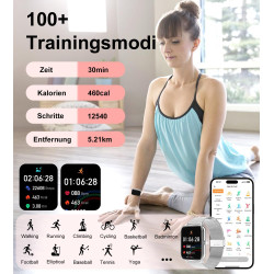 Montre Connectée Femme, 1,85" Smartwatch 100+ Modes Sportifs Podometre Moniteur de Fréquence Cardiaque Tension artérielle SpO2 M