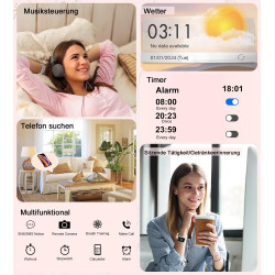 Montre Connectée Femme, 1,85" Smartwatch 100+ Modes Sportifs Podometre Moniteur de Fréquence Cardiaque Tension artérielle SpO2 M