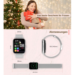 Montre Connectée Femme, 1,85" Smartwatch 100+ Modes Sportifs Podometre Moniteur de Fréquence Cardiaque Tension artérielle SpO2 M