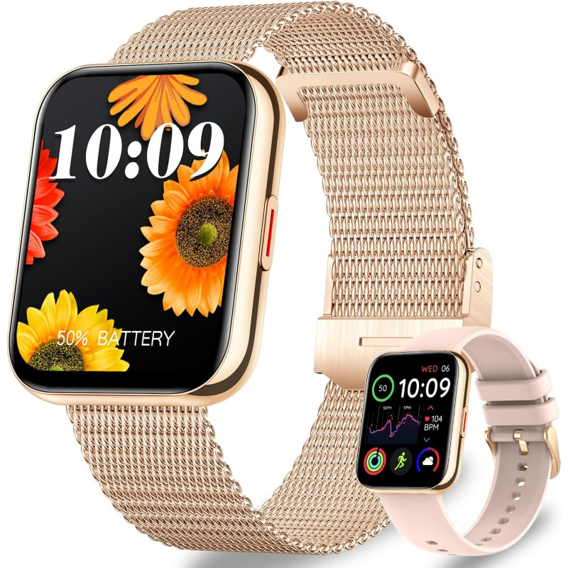 1.85" hd montre connectée femme avec appel bleutooth,100+ sportifs, moniteur de sommeil cardiofréquencemètre tension artérielle 