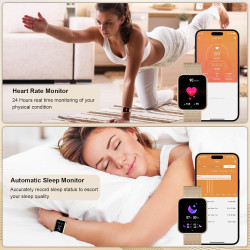 1.85" hd montre connectée femme avec appel bleutooth,100+ sportifs, moniteur de sommeil cardiofréquencemètre tension artérielle 