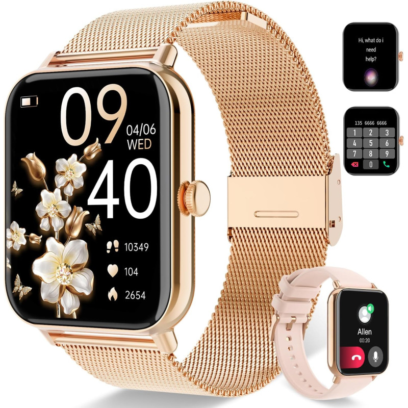 Montre connectée femme avec appel bleutooth, 1,85" smartwatch avec etanche 100+ modes sportifs podometre, moniteur de sommeil ca