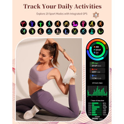 Montre connectée femme,écran tactile hd de 1,3 pouces étanche ip68,avec appel bleutooth sport smartwatch podometre cardiofrequen