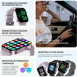 Montre connectée femme homme avec appels bleutooth, 1.85" hd smartwatch avec 140+ modes sportifs, etanche ip68 montre connectee 