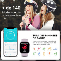 Montre connectée femme homme avec appels bleutooth, 1.85" hd smartwatch avec 140+ modes sportifs, etanche ip68 montre connectee 