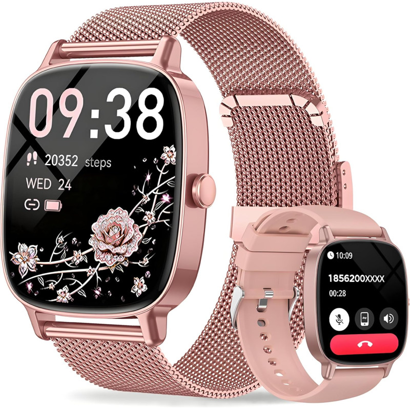 Coioc montre connectée femme avec appel bleutooth, écran hd 1,85 pouces, 120+ modes sportifs, détection fréquence cardiaque, com
